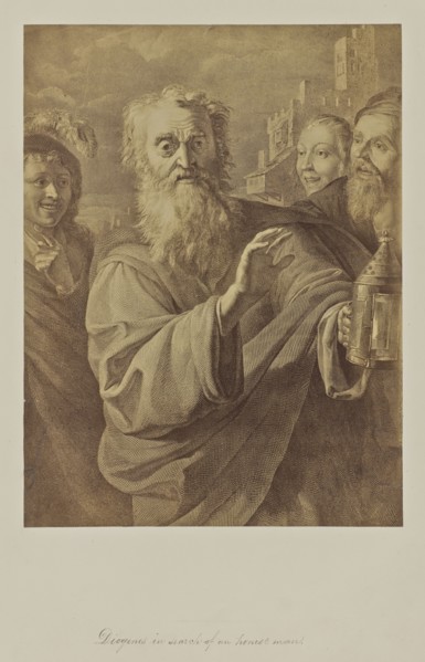 Diogenes in search of an honest man; about 1865; Albumen silver print