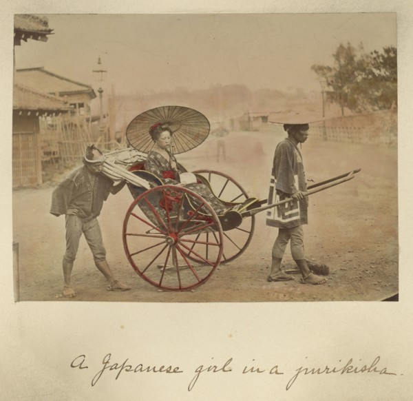 A Japanese girl in a jurikisha; Shinichi Suzuki, Japanese, 1835 - 1919, Japan; about 1873 - 1883; Hand-colored Albumen silver