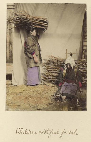 Children with fuel for sale; Shinichi Suzuki, Japanese, 1835 - 1919, Japan; about 1873 - 1883; Hand-colored Albumen silver