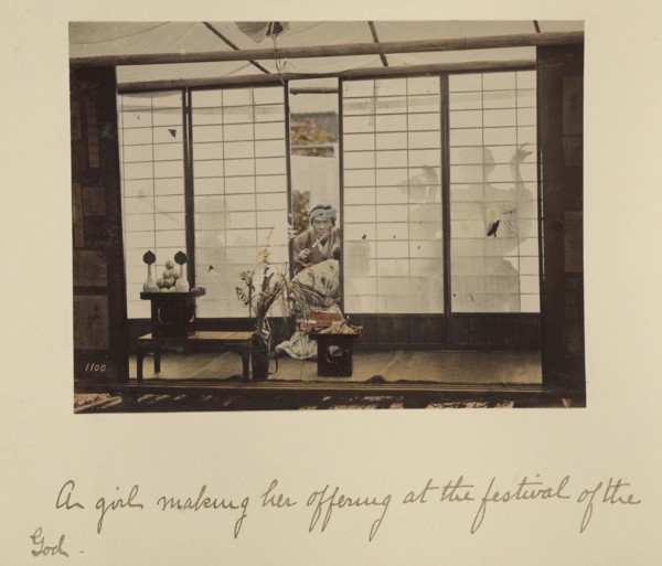 A girl making her offering at the festival of the God; Shinichi Suzuki, Japanese, 1835 - 1919, Japan; about 1873 - 1883