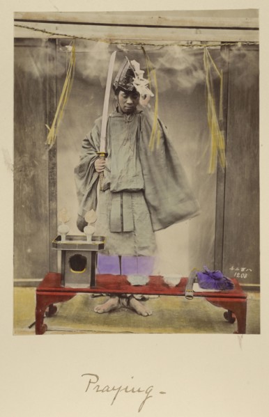 Praying; Shinichi Suzuki, Japanese, 1835 - 1919, Japan; about 1873 - 1883; Hand-colored Albumen silver print