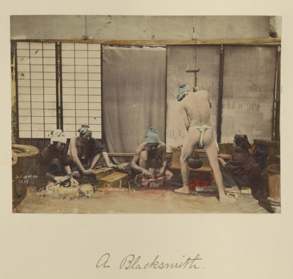 A Blacksmith; Shinichi Suzuki, Japanese, 1835 - 1919, Japan; about 1873 - 1883; Hand-colored Albumen silver print