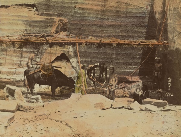 Quarrying Stone; Shinichi Suzuki, Japanese, 1835 - 1919, Japan; about 1873 - 1883; Hand-colored Albumen silver print