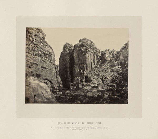 Bold Rocks, West of the Ravine, Petra; Francis Frith, English, 1822 - 1898, Petra, Jordan; about 1865; Albumen silver print