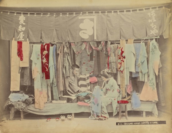 Second-Hand Cloth Store; Attributed to Kusakabe Kimbei, Japanese, 1841 - 1934, active 1880s - about 1912, Japan; 1870s - 1890s