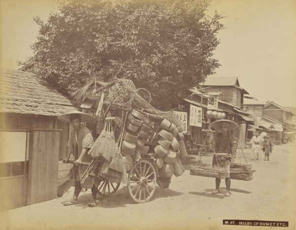 Seller of Baskets, Etc; Attributed to Kusakabe Kimbei, Japanese, 1841 - 1934, active 1880s - about 1912, Japan; 1870s - 1890s