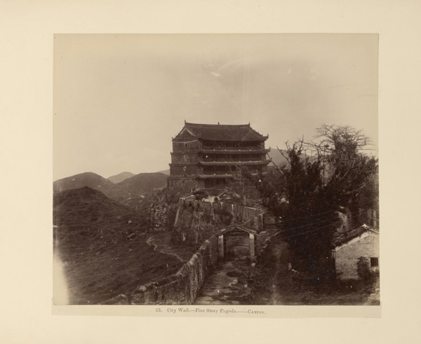City Wall. Five Story Pagoda. Canton; Unknown maker; Guangzhou, Guangdong, China; 1870s - 1880s; Albumen silver print