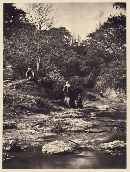 Couple and child by stream; Arthur Brown, British, active 1850s, Saltburn-on-the-Sea, North Yorkshire, England; 1878; Carbon