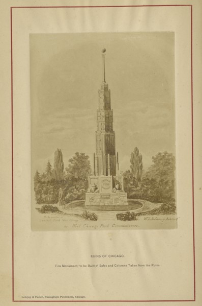 Fire Monument, to be Built of Safes and Columns taken from the Ruins; George N. Barnard, American, 1819 - 1902, Chicago