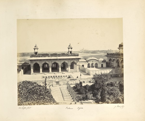 Agra; The Fort, the Palace of Akbar with the Taj in the distance; Samuel Bourne, English, 1834 - 1912, Ä€gra, Uttar Pradesh