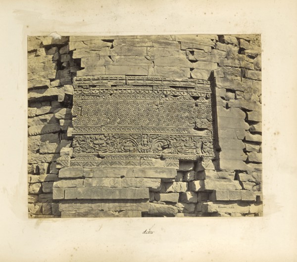 Benares; Geometric figures carved on ancient Buddhist tower at Sarnath; Samuel Bourne, English, 1834 - 1912, SÄrnÄth, Uttar