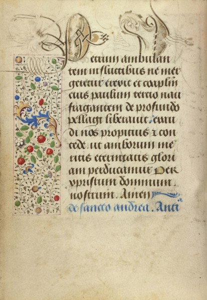 Decorated Text Page; Nicolas Spierinc, Flemish, active 1455 - 1499, Antwerp, illuminated, Belgium; 1469; Tempera colors, gold