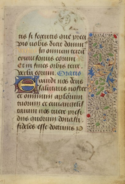 Decorated Text Page; Nicolas Spierinc, Flemish, active 1455 - 1499, Antwerp, illuminated, Belgium; 1469; Tempera colors, gold