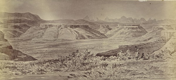 View from the Line of March near Focado. Debra Dams and the Peaks of Adwa in the distance; about 1867 - 1868; Albumen silver
