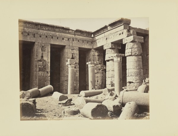 Médinet-Abou, 2me cour, galerie de Touthmès 1er, égypte, Félix Bonfils, French, 1831 - 1885, 1870s; Albumen silver print