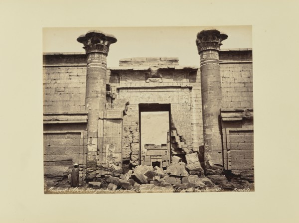 Medinet-Abou. Vue générale du petit Temple, détail de la porte, égypte, Félix Bonfils, French, 1831 - 1885, 1870s; Albumen