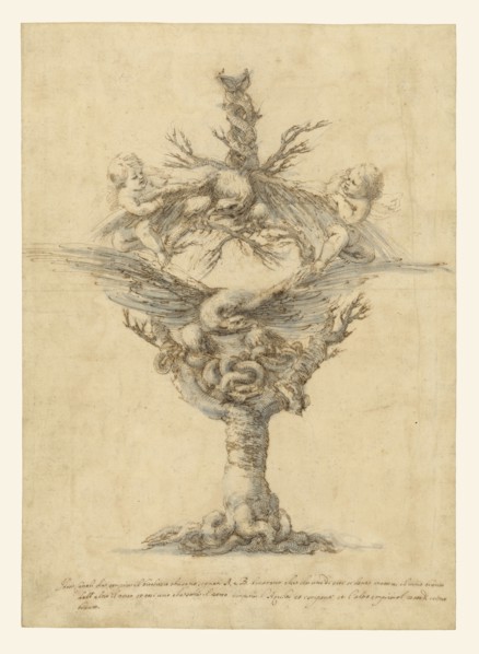 Design for a Ewer with Eagles and Putti; Stefano della Bella, Italian, 1610 - 1664, about 1629; Pen and ink and blue wash