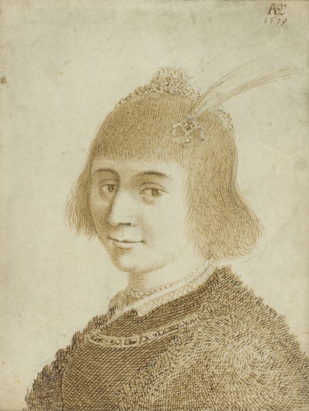 Portrait of a Lady; Jan van de Velde, Dutch, 1593 - 1641, 1639; Pen and brown ink on vellum; 9.8 x 7.6 cm, 3 7,8 x 3 in