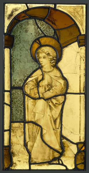Saint John the Evangelist; German; Germany; about 1430; Pot-metal and colorless glass, vitreous paint, and silver stain; lead