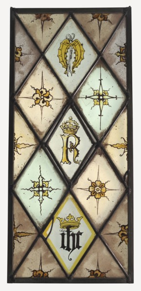 Panel of quarries; English; England; late 15th and early 16th century; Colorless glass, vitreous paint, and silver stain; lead