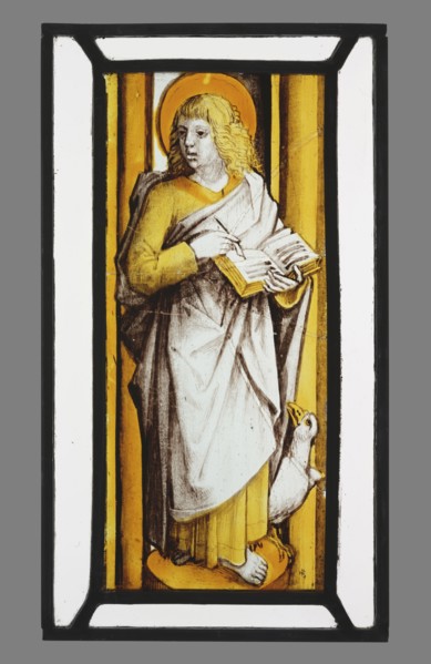 Saint John the Evangelist; Netherlandish; Bruges, ?, South Netherlands; about 1490; Colorless glass, vitreous paint, and silver