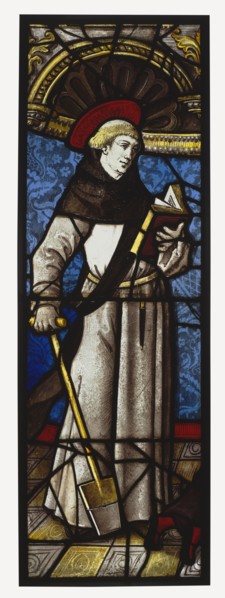 Saint Fiacre; French; Lorraine, France; about 1510 - 1515; Pot-metal and colorless glass, vitreous paint, and silver stain; lead