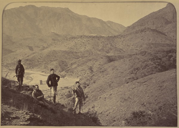 Soldiers on hillside; John Burke, British, active 1860s - 1870s, Afghanistan; 1878 - 1879; Albumen silver print