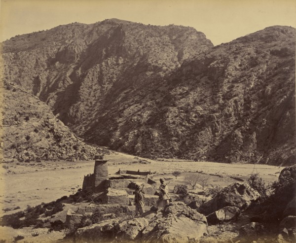 Men beside fortress ruins; John Burke, British, active 1860s - 1870s, Afghanistan; 1878 - 1879; Albumen silver print