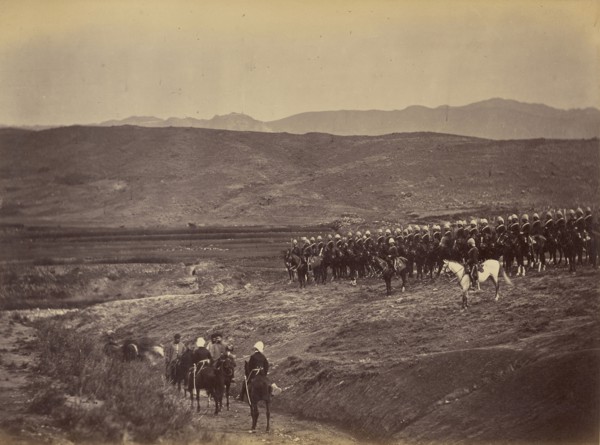 British cavalry on hillside; John Burke, British, active 1860s - 1870s, Afghanistan; 1878 - 1879; Albumen silver print