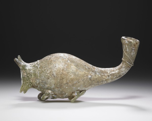 Mouse Flask; Eastern Mediterranean; 3rd - 4th century; Glass; 14 x 5.2 cm, 5 1,2 x 2 1,16 in