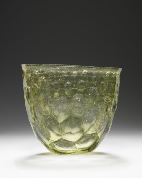 Cup; Eastern Mediterranean, or Rhine area?, about 4th century; Glass; 9.3 x 10.5 cm, 3 11,16 x 4 1,8 in