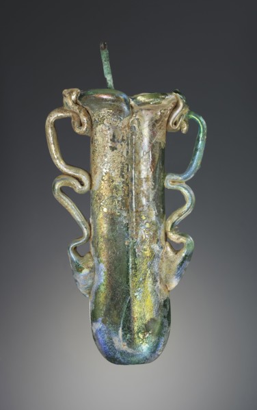 Bipartite Kohl Tube; Roman Empire; 3rd - 4th century; Glass, bronze; 11.5 x 7 cm, 4 1,2 x 2 3,4 in