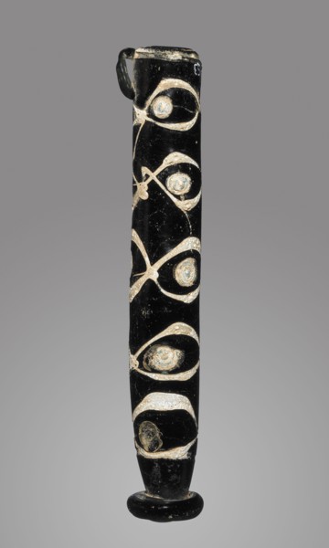 Opaque Black Flask with white trails and blobs; Eastern Mediterranean; 9th - 11th century, ?, Glass; 10.5 cm, 4 1,8 in