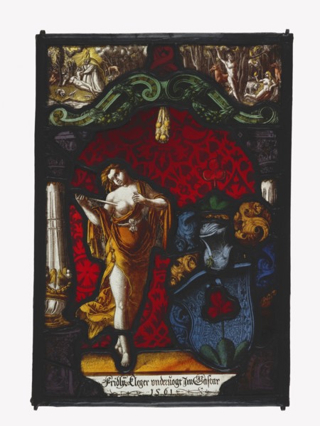 Lucretia; Workshop of Carl von Egeri, Swiss, 1510 - 1562, 1561; Pot-metal and colorless glass, vitreous paint, and silver stain