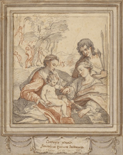 The Mystic Marriage of Saint Catherine, after Correggio, Federico Zuccaro, Italian, about 1541 - 1609, about 1595; Black