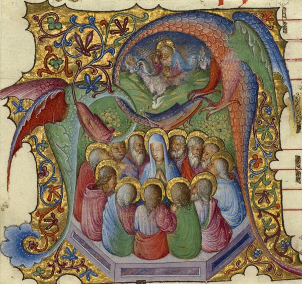 Initial A: Pentecost; Attributed to Stefano da Verona, Italian, Lombard, 1374 - after 1438, Lombardy, Italy; about 1430 - 1435