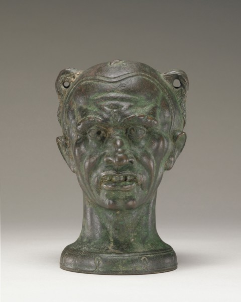 Balsamarium in the Form of a Boxer's Head; Eastern Mediterranean, Egypt, ?, 2nd century; Bronze with silver; 17.1 × 15 cm