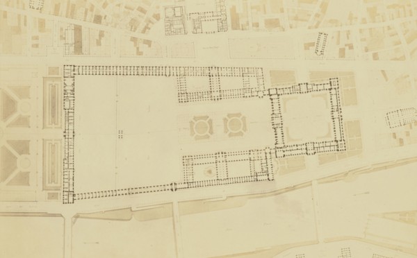 Plan for the Nouveau Louvre by L. Visconti; Édouard Baldus, French, born Germany, 1813 - 1889, Paris, France; 1852 - 1857