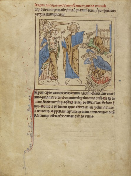 The Fall of the Angels; England; about 1250 - 1260; Pen-and-ink drawings tinted with body color and translucent washes