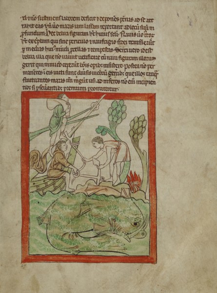 A Sea Creature; England; about 1250 - 1260; Pen-and-ink drawings tinted with body color and translucent washes on parchment