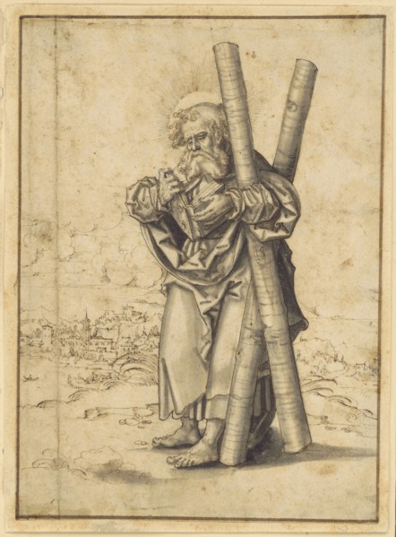 Saint Andrew; Master H.B., German, active early 16th century, Germany; about 1530; Pen and brown ink and gray wash; 21.1 x 15.5