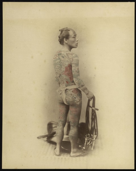 Tattooed Man; Felice Beato, 1832 - 1909, Japan; 1863 - 1868; Hand-colored Albumen silver print