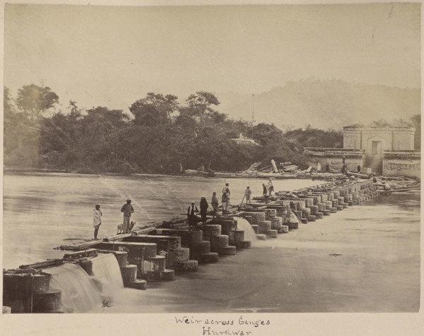 Weir across Ganges, Hurdwar; Haridwar, India; about 1881; Albumen silver print