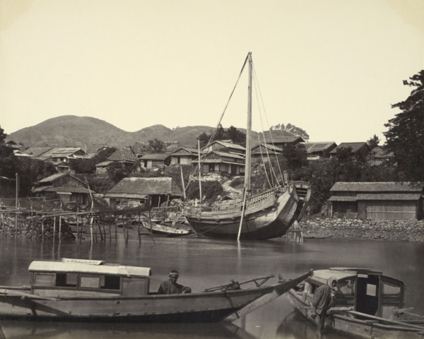 Boats in River, Nagasaki; Felice Beato, 1832 - 1909, Nagasaki, Japan; about 1865; Albumen silver print