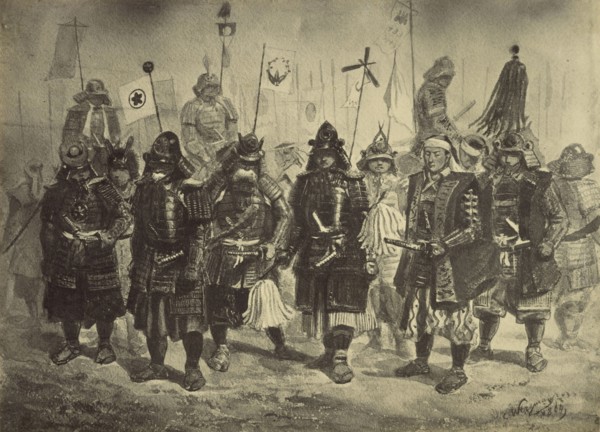 Photographic Copy of a Drawing of Japanese Warriors by Charles Wirgman; Felice Beato, 1832 - 1909, Japan