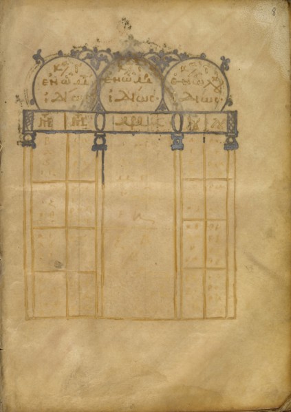 Canon Table Page; Nicomedia, or, Turkey; early 13th century; Tempera colors and gold leaf on parchment