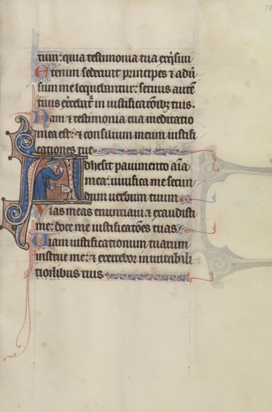 Initial A: A Jew Holding a Spade; Bute Master, Franco-Flemish, active about 1260 - 1290, Northeastern, illuminated, France