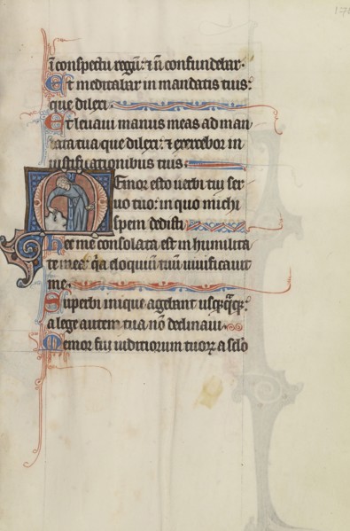 Initial M: A Man Touching a Rock and Pointing; Bute Master, Franco-Flemish, active about 1260 - 1290, Northeastern, illuminated