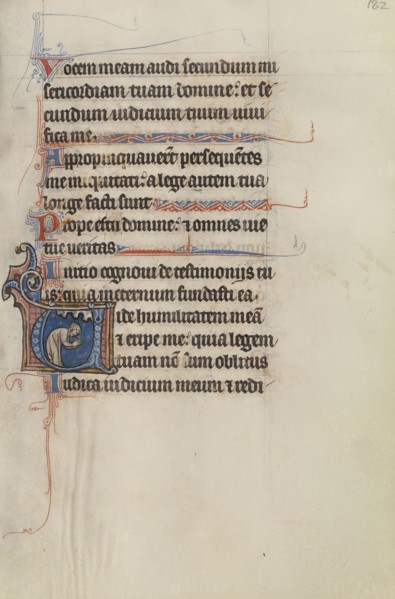 Initial V: A Man Bowing in Prayer; Bute Master, Franco-Flemish, active about 1260 - 1290, Northeastern, illuminated, France