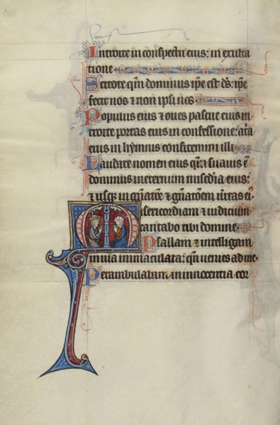 Initial M: Two Men Kneeling in Prayer, One Crowned by the Hand of God; Bute Master, Franco-Flemish, active about 1260 - 1290